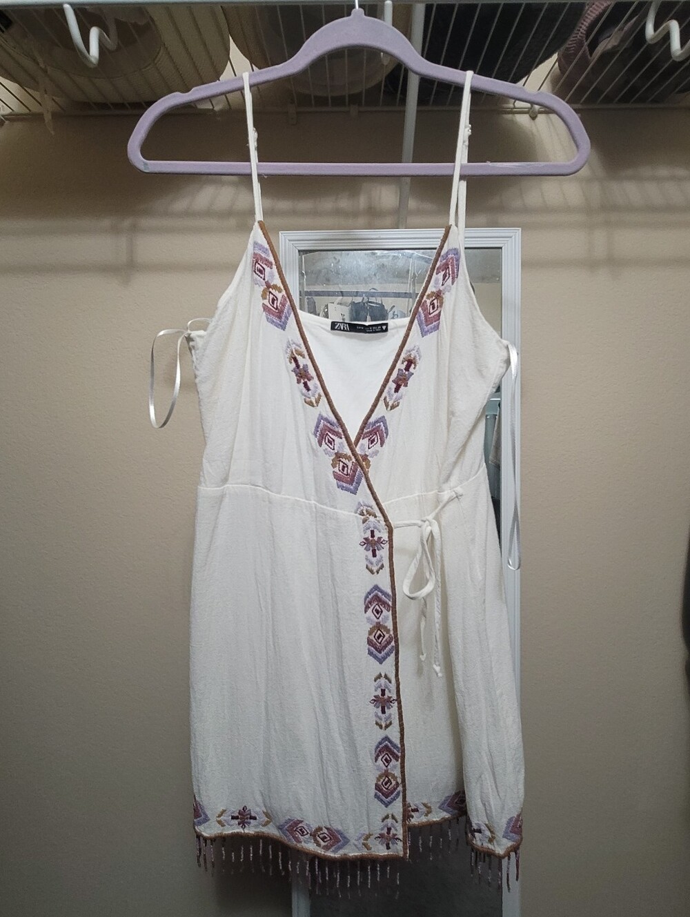 Zara White Linen Embroidered Dress With Beads.